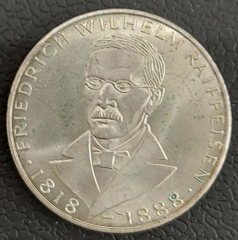 Germany 5 Mark 1968 Friedrich Wilhelm Raiffeisen Ασημενιο