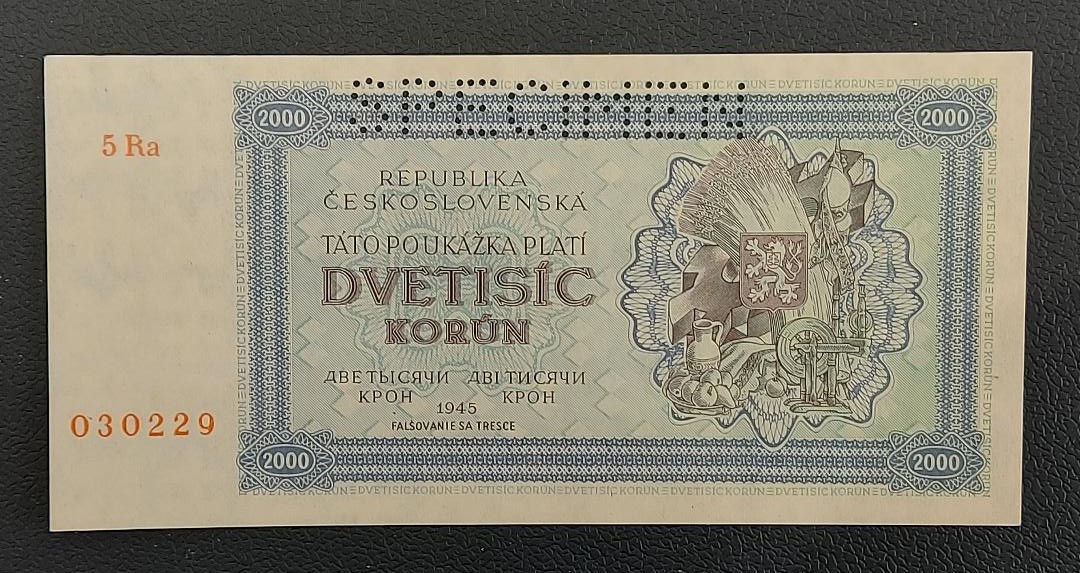 Τσεχοσλοβακία 2000 Κορώνες 1945 Specimen