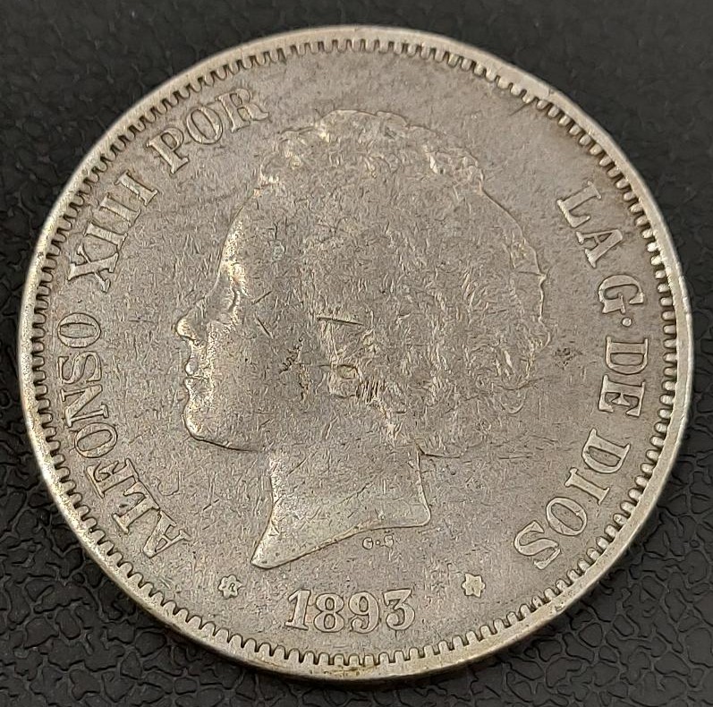 Spain 5 Pesetas 1893 Silver