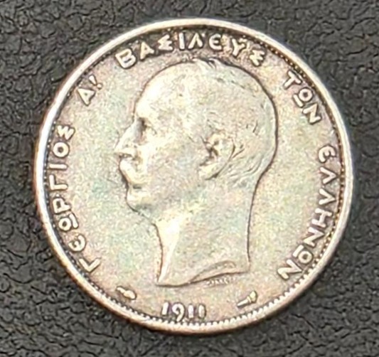 Greece 2 Drachmas 1911, George I Silver