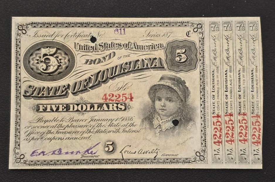 5 Dollars (U.S.A. Bond of the State of Louisiana) 1880