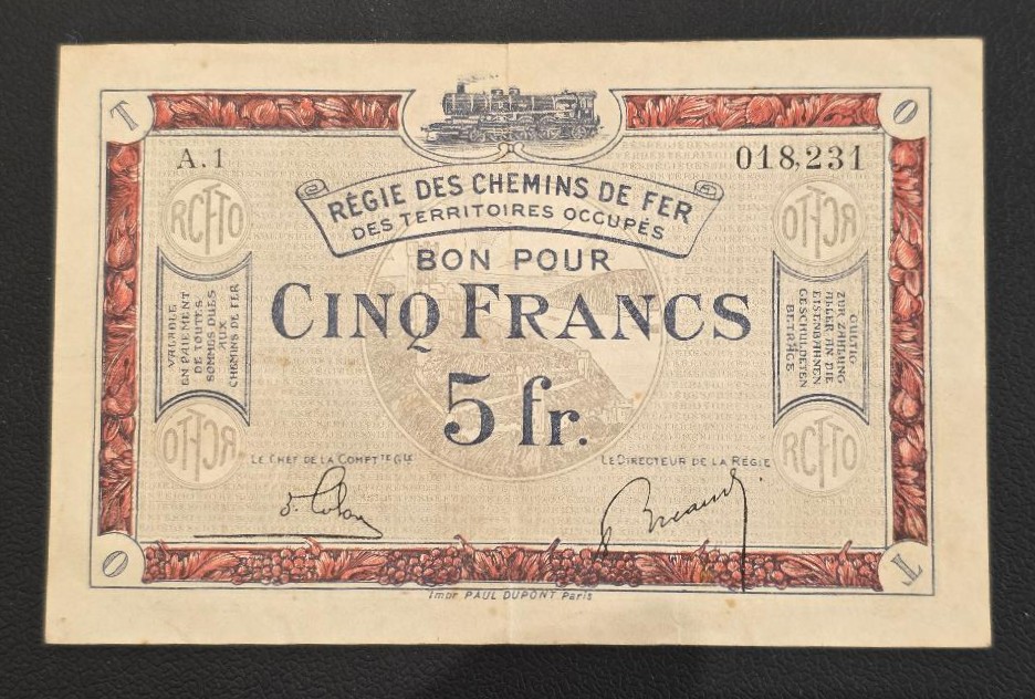 France 5 Francs 1923 Occupied German Territory
